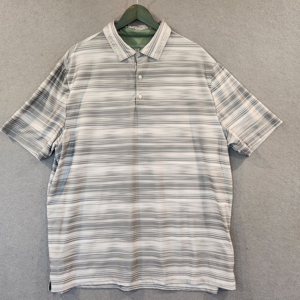 Hickey Freeman Mens‎ Polo Shirt Green White Heathered Stripe XXL